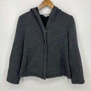 Eileen Fisher Full Zip Sweater Women's Size Petite PM Gray Hooded Wool Blend